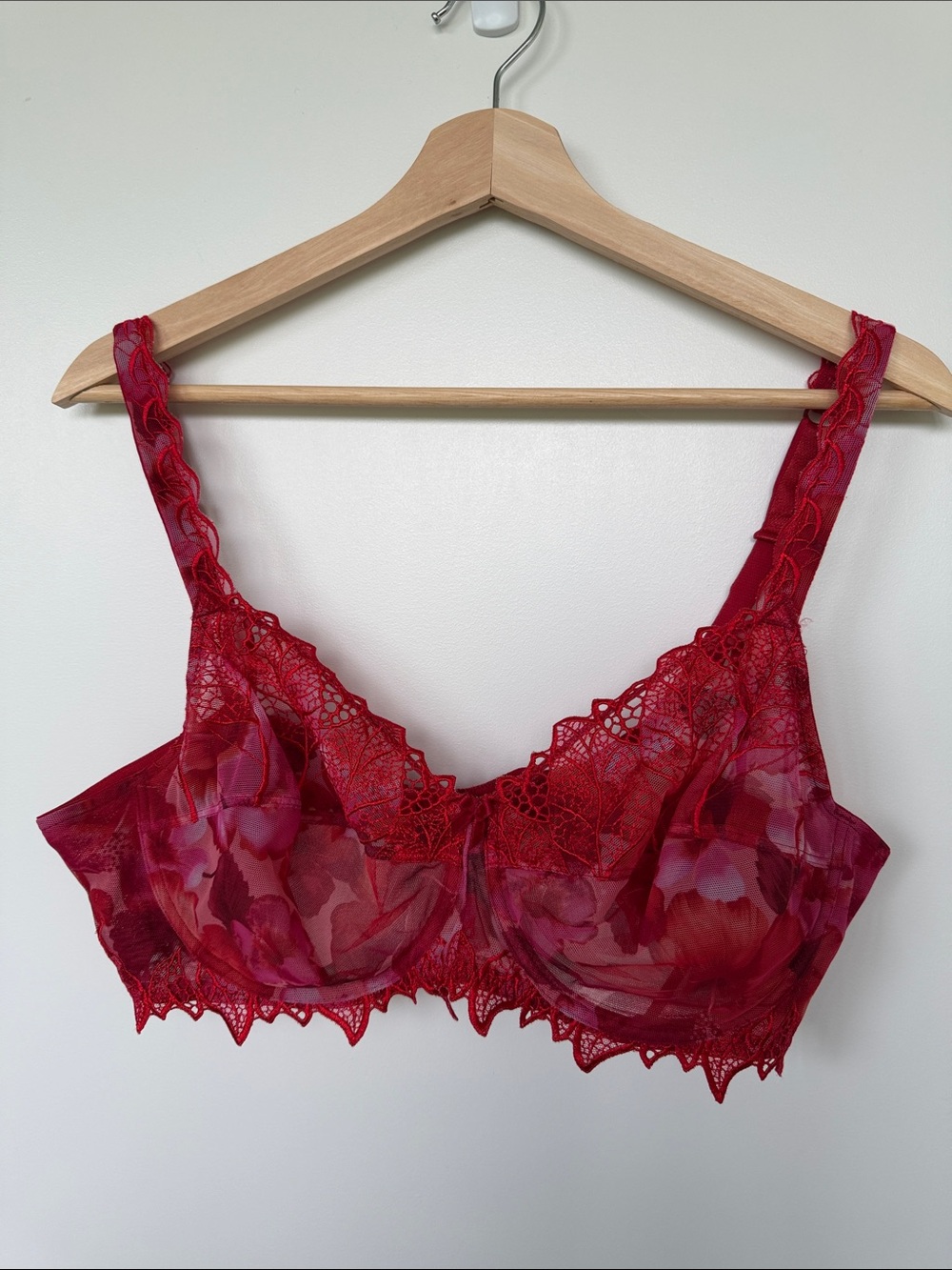 Lise Charmel Sheer Lace Floral Red Underwire Bra